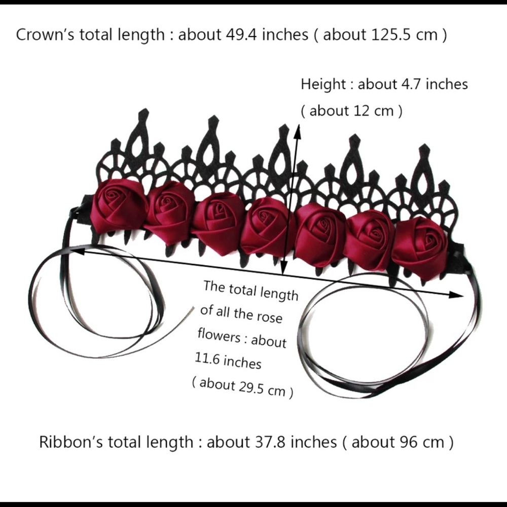 Midnight Rose Gothic Crown – Ornate Black Lace & Crimson Satin Rose Headband - Picture 9 of 11